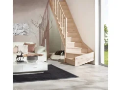 Treppen Intercon Holztreppe Casablanca Raumspartreppe Fichte Naturbelassen Linksgewendelt 60 cm Treppenbreite Einseitiges Geländer Mit Setzstufen