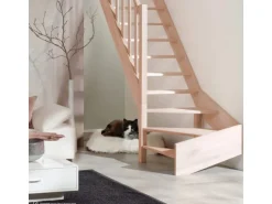 Treppen Intercon Holztreppe Casablanca Raumspartreppe Buche Naturbelassen Linksgewendelt 60 cm Treppenbreite Einseitiges Geländer Ohne Setzstufen