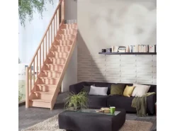 Treppen Intercon Holztreppe Casablanca Raumspartreppe Buche Massiv Naturbelassen Gerade Mit 60 cm Treppenbreite Einseitiges Geländer Mit Setzstufen