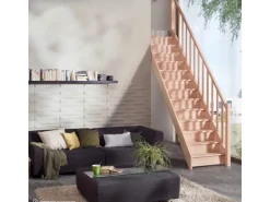 Treppen Intercon Holztreppe Casablanca Raumspartreppe Buche Massiv Naturbelassen Gerade Mit 60 cm Treppenbreite Einseitiges Geländer Mit Setzstufen