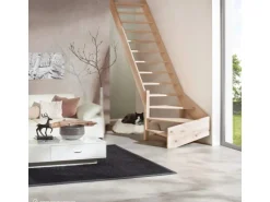 Treppen Intercon Holztreppe Casablanca Raumspartreppe Fichte Massiv Naturbelassen Linksgewendelt Mit 60 cm Treppenbreite Ohne Geländer Ohne Setzstufen