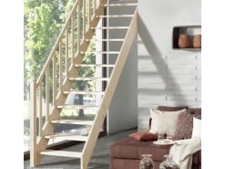 Treppen Intercon Holztreppe Casablanca Raumspartreppe Fichte Massiv Naturbelassen Gerade Mit 60 cm Treppenbreite Einseitiges Geländer Ohne Setzstufen