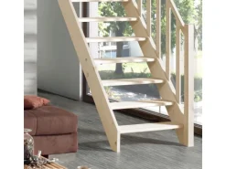 Treppen Intercon Holztreppe Casablanca Raumspartreppe Fichte Massiv Naturbelassen Gerade Mit 60 cm Treppenbreite Einseitiges Geländer Ohne Setzstufen