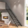 Treppen Intercon Raumspartreppe Onyx Stahlwangentreppe Lava-Anthrazit mit Stufenbreite 50 cm Buche Anthrazit Einseitiges Geländer 13 Stufen