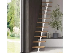 Treppen Intercon Raumspartreppe Delta Premium Mittelholmtreppe 13 Stufen Buche Natur Metallfarbe Polar-Weiß Ohne Geländer