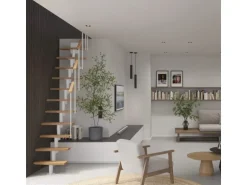 Treppen Intercon Raumspartreppe Delta Premium Mittelholmtreppe 13 Stufen Buche Natur Metallfarbe Polar-Weiß Ohne Geländer