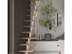 Treppen Intercon Raumspartreppe Delta Premium Mittelholmtreppe 13 Stufen Buche Natur Metallfarbe Polar-Weiß Ohne Geländer