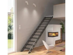 Treppen Intercon Raumspartreppe Onyx Stahlwangentreppe Lava-Anthrazit mit Stufenbreite 50 cm Buche Anthrazit Ohne Geländer 12 Stufen