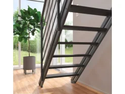 Treppen Intercon Raumspartreppe Onyx Stahlwangentreppe Lava-Anthrazit mit Stufenbreite 50 cm Buche Anthrazit Ohne Geländer 12 Stufen