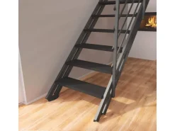 Treppen Intercon Raumspartreppe Onyx Stahlwangentreppe Lava-Anthrazit mit Stufenbreite 50 cm Buche Anthrazit Ohne Geländer 12 Stufen