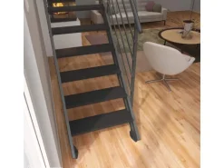 Treppen Intercon Raumspartreppe Onyx Stahlwangentreppe Lava-Anthrazit mit Stufenbreite 50 cm Buche Anthrazit Ohne Geländer 12 Stufen