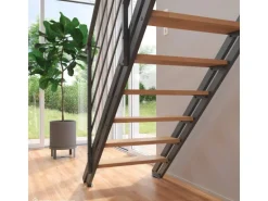 Treppen Intercon Raumspartreppe London Stahlwangentreppe Lava-Anthrazit mit Stufenbreite 70 cm Buche Hell Beidseitiges Geländer 14 Stufen