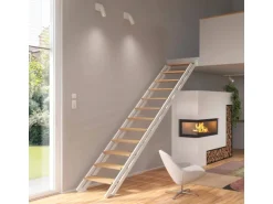 Treppen Intercon Raumspartreppe London Stahlwangentreppe Polar-Weiß mit Stufenbreite 70 cm Buche Hell Ohne Geländer 12 Stufen