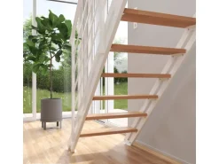 Treppen Intercon Raumspartreppe London Stahlwangentreppe Polar-Weiß mit Stufenbreite 70 cm Buche Hell Ohne Geländer 12 Stufen