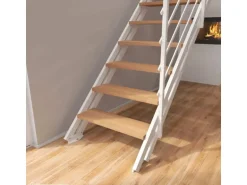 Treppen Intercon Raumspartreppe London Stahlwangentreppe Polar-Weiß mit Stufenbreite 70 cm Buche Hell Ohne Geländer 12 Stufen