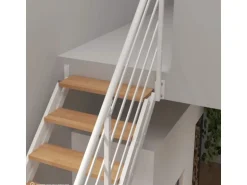 Treppen Intercon Raumspartreppe London Stahlwangentreppe Polar-Weiß mit Stufenbreite 70 cm Buche Hell Ohne Geländer 12 Stufen
