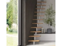 Treppen Intercon Raumspartreppe Delta Premium Mittelholmtreppe 12 Stufen Buche Natur Metallfarbe Italo-Silber Ohne Geländer