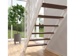 Treppen Intercon Raumspartreppe London Stahlwangentreppe Polar-Weiß mit Stufenbreite 50 cm Buche Dunkel Beidseitiges Geländer 12 Stufen