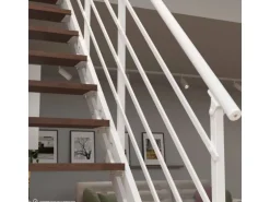 Treppen Intercon Raumspartreppe London Stahlwangentreppe Polar-Weiß mit Stufenbreite 50 cm Buche Dunkel Beidseitiges Geländer 12 Stufen