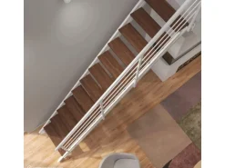 Treppen Intercon Raumspartreppe London Stahlwangentreppe Polar-Weiß mit Stufenbreite 70 cm Buche Dunkel Beidseitiges Geländer 14 Stufen