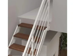 Treppen Intercon Raumspartreppe London Stahlwangentreppe Polar-Weiß mit Stufenbreite 70 cm Buche Dunkel Beidseitiges Geländer 14 Stufen