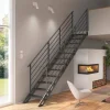 Treppen Intercon Raumspartreppe Onyx Stahlwangentreppe Lava-Anthrazit mit Stufenbreite 70 cm Buche Anthrazit Beidseitiges Geländer 12 Stufen