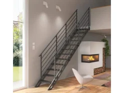 Treppen Intercon Raumspartreppe Onyx Stahlwangentreppe Lava-Anthrazit mit Stufenbreite 70 cm Buche Anthrazit Beidseitiges Geländer 12 Stufen