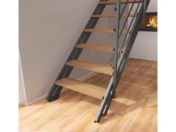 Treppen Intercon Raumspartreppe London Stahlwangentreppe Lava-Anthrazit mit Stufenbreite 50 cm Buche Hell Beidseitiges Geländer 13 Stufen