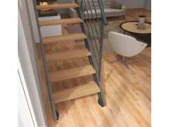 Treppen Intercon Raumspartreppe London Stahlwangentreppe Lava-Anthrazit mit Stufenbreite 50 cm Buche Hell Beidseitiges Geländer 13 Stufen