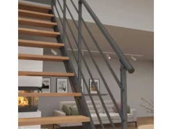 Treppen Intercon Raumspartreppe London Stahlwangentreppe Lava-Anthrazit mit Stufenbreite 50 cm Buche Hell Beidseitiges Geländer 13 Stufen