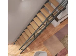 Treppen Intercon Raumspartreppe London Stahlwangentreppe Lava-Anthrazit mit Stufenbreite 50 cm Buche Hell Beidseitiges Geländer 13 Stufen