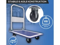 TroniTechnik Transportwagen Plattformwagen klappbar - 150 kg Tragkraft mit Antirutschbeschichtung - Ladefläche 72x48 cm