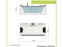 Tronitechnik Whirlpool Badewanne Mykonos 180Cm X 88Cm Heizung Wasserfall Hydromassage Farblichtherapiesanitaeracryl
