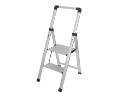 TRUTZHOLM Alu Trittleiter 2 Stufig Klappbar Handlauf 150kg Anti Rutsch Trittflächen TÜV GS Silber