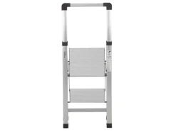 TRUTZHOLM Alu Trittleiter 2 Stufig Klappbar Handlauf 150kg Anti Rutsch Trittflächen TÜV GS Silber