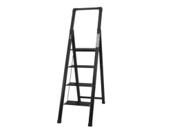 TRUTZHOLM Alu Trittleiter 4 Stufig Klappbar mit Handlauf 150kg Schwarz