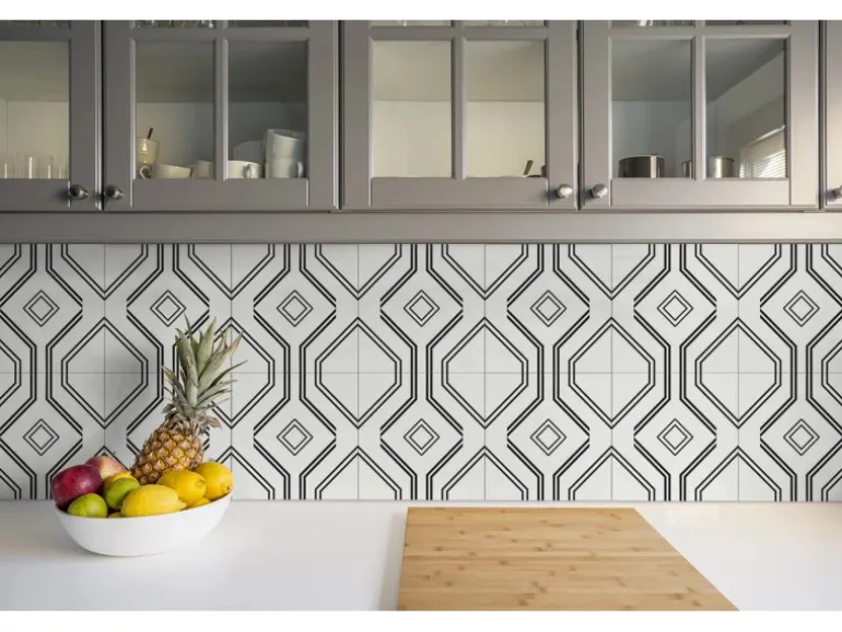 Tulup PVC Fliesen Selbstklebende 30 cm x 30 cm Set von 9 Klassische Klebefliesen Vinyl Bodenfliesen Klebefliesen für Küche Geometrische Linien