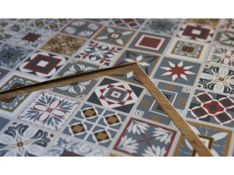 Tulup PVC Fliesen Selbstklebende 30 cm x 30 cm Set von 9 Klassische Klebefliesen Vinyl Bodenfliesen Klebefliesen für Küche Geometrische Linien