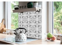 Tulup PVC Fliesen Selbstklebende 30 cm x 30 cm Set von 9 Klassische Klebefliesen Vinyl Bodenfliesen Klebefliesen für Küche Vögel