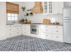 Tulup PVC Fliesen Selbstklebende 30 cm x 30 cm Set von 9 Klassische Klebefliesen Vinyl Bodenfliesen Klebefliesen für Küche Blumenmotive