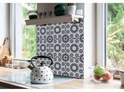 Tulup PVC Fliesen Selbstklebende 30 cm x 30 cm Set von 9 Klassische Klebefliesen Vinyl Bodenfliesen Klebefliesen für Küche Blumenmotive