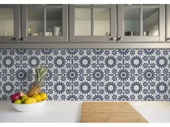 Tulup PVC Fliesen Selbstklebende 30 cm x 30 cm Set von 9 Klassische Klebefliesen Vinyl Bodenfliesen Klebefliesen für Küche Blumenmotive