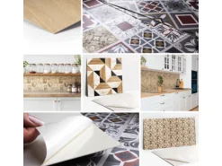 Tulup PVC Fliesen Selbstklebende 30 cm x 30 cm Set von 9 Klassische Klebefliesen Vinyl Bodenfliesen Klebefliesen für Küche Blumenmotive