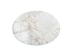 Tulup Tischplatte Edler Marmor mit Adern Tischplatte aus Glas 90x90 cm Weiß Tischplatte Runde Tischplatte Glas für Tischplatte