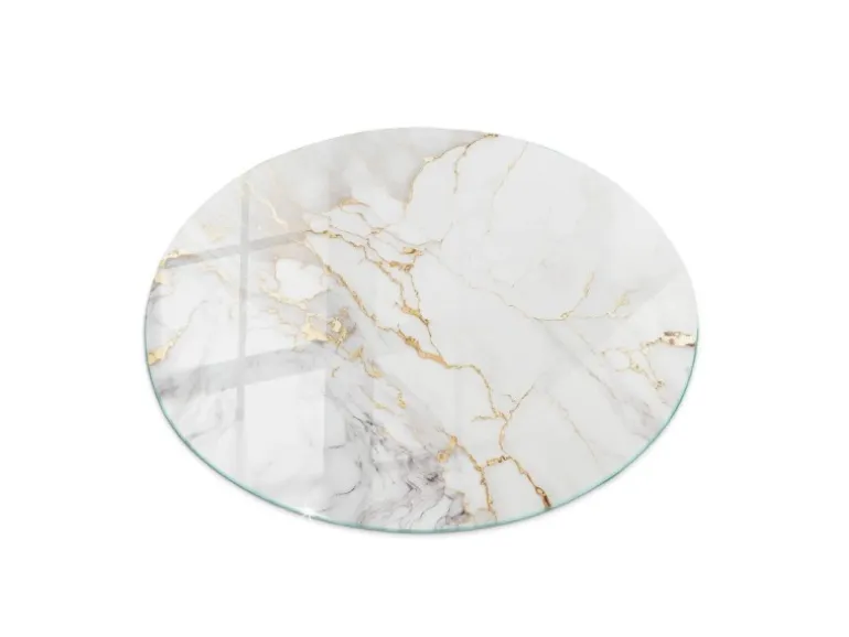 Tulup Tischplatte Edler Marmor mit Adern Tischplatte aus Glas 90x90 cm Weiß Tischplatte Runde Tischplatte Glas für Tischplatte