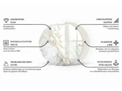 Tulup Tischplatte Edler Marmor mit Adern Tischplatte aus Glas 90x90 cm Weiß Tischplatte Runde Tischplatte Glas für Tischplatte