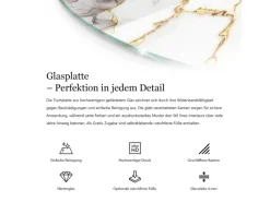 Tulup Tischplatte Edler Marmor mit Adern Tischplatte aus Glas 90x90 cm Weiß Tischplatte Runde Tischplatte Glas für Tischplatte