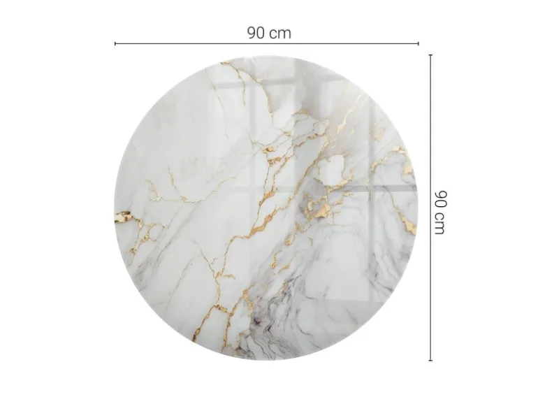 Tulup Tischplatte Edler Marmor mit Adern Tischplatte aus Glas 90x90 cm Weiß Tischplatte Runde Tischplatte Glas für Tischplatte