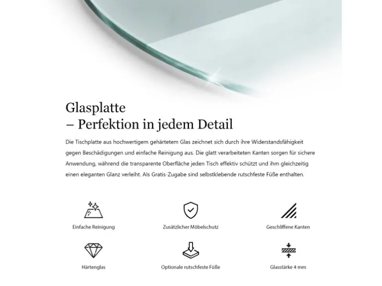 Tulup Tischplatte Glasplatte für Tisch 80x80 cm Glasplatte Tisch Transparent Glasplatte für Runden Tisch Glastischplatte Transparent