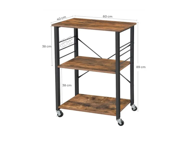 Vasagle Küchenregal mit Rollen 40 cm x 60 cm x 89 cm Braun-Schwarz